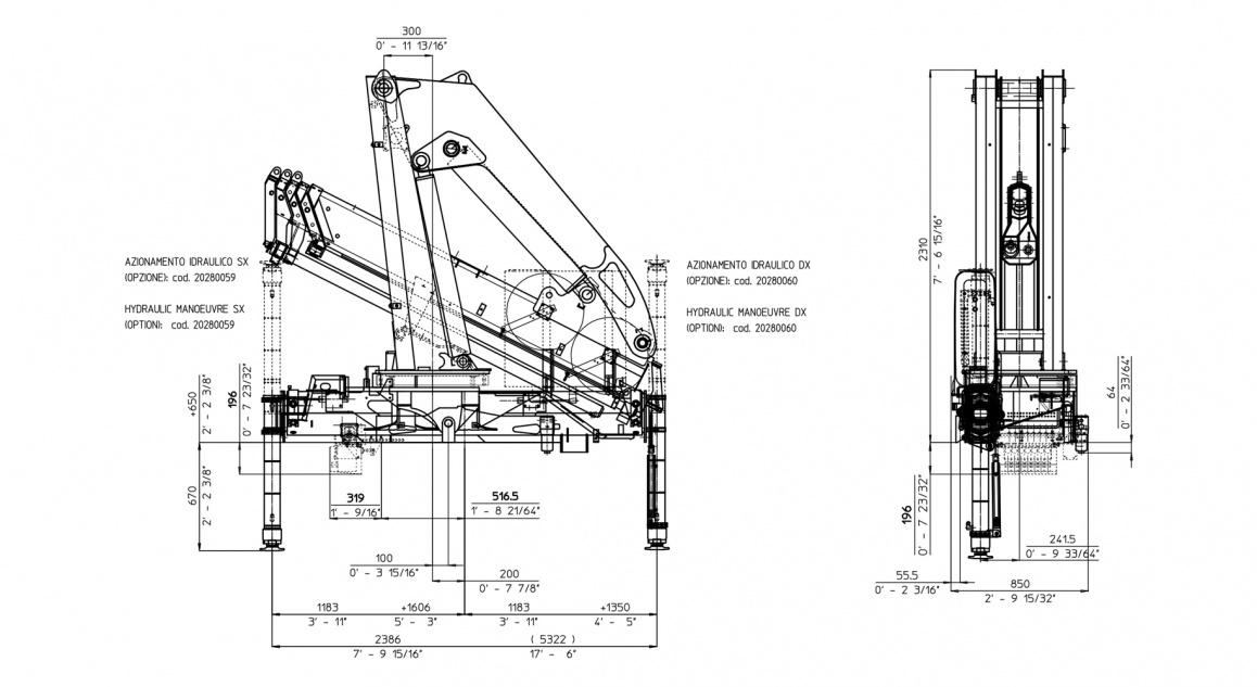 Кран E4 – Таблиця розмірів