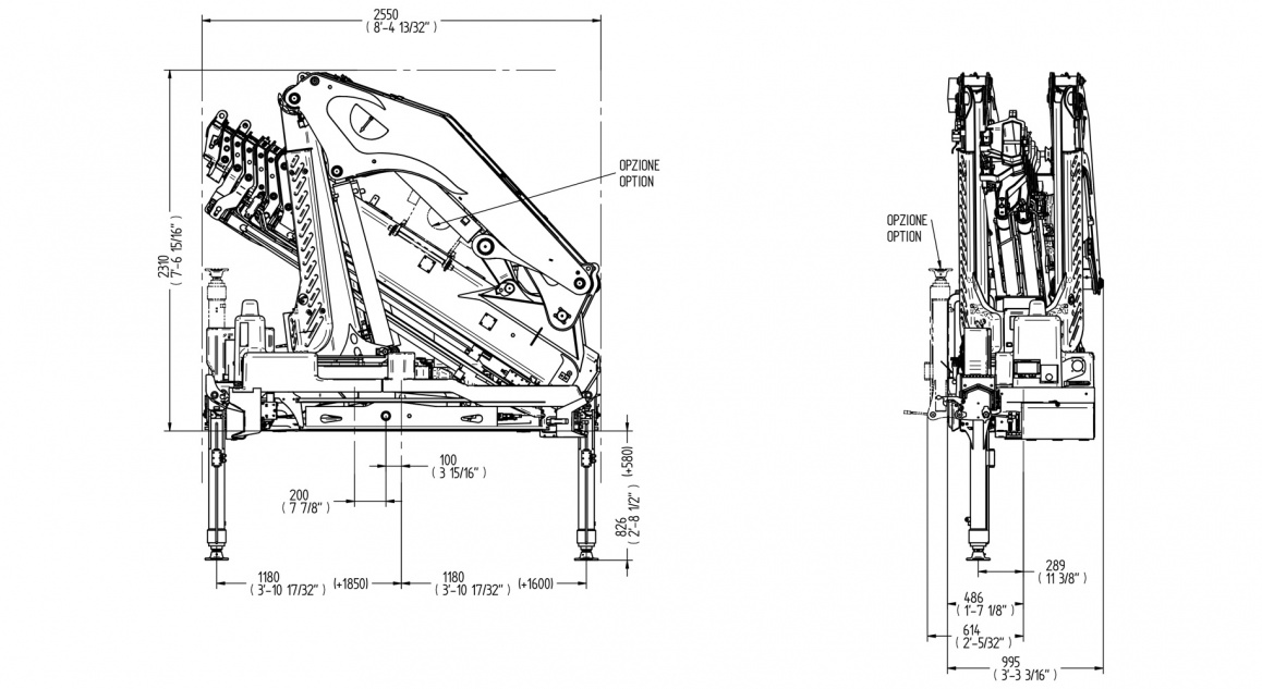 Кран E6 – Таблиця розмірів