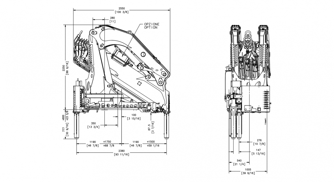 Кран E8 – Таблиця розмірів