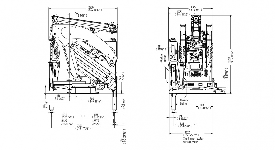 Кран E9F132 – Таблиця розмірів
