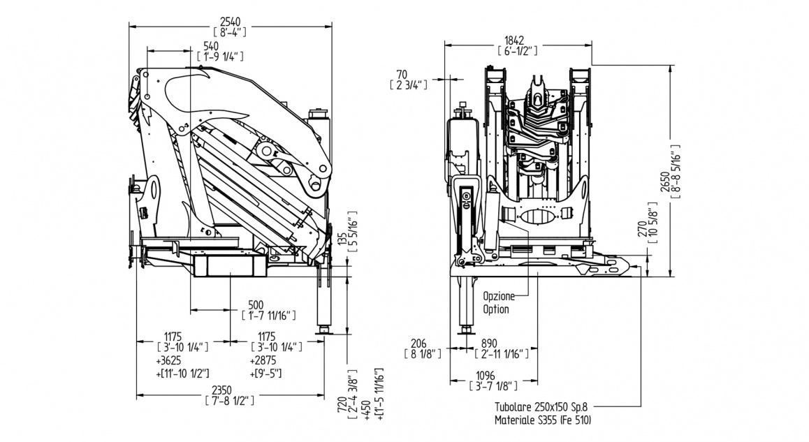 Кран E9 – Таблиця розмірів