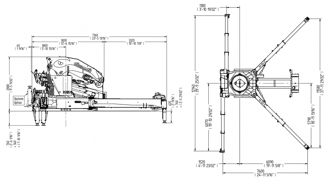 Кран E8 – Таблиця розмірів