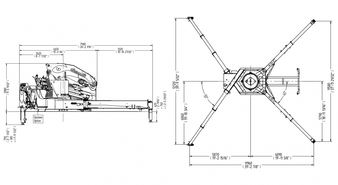 Кран E8 – Таблиця розмірів