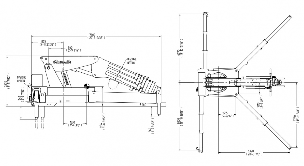 Кран E5 – Таблиця розмірів